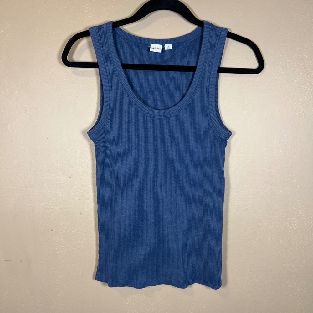 Gap Blue Ribbed Tank Top Scoop Neck Sleeveless Layering Essential S
